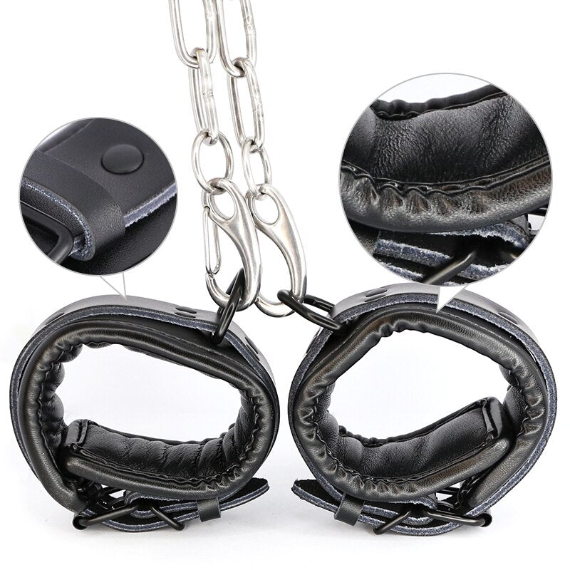 Stainless Steel Testicle Humbler with Leather Ankle Cuffs