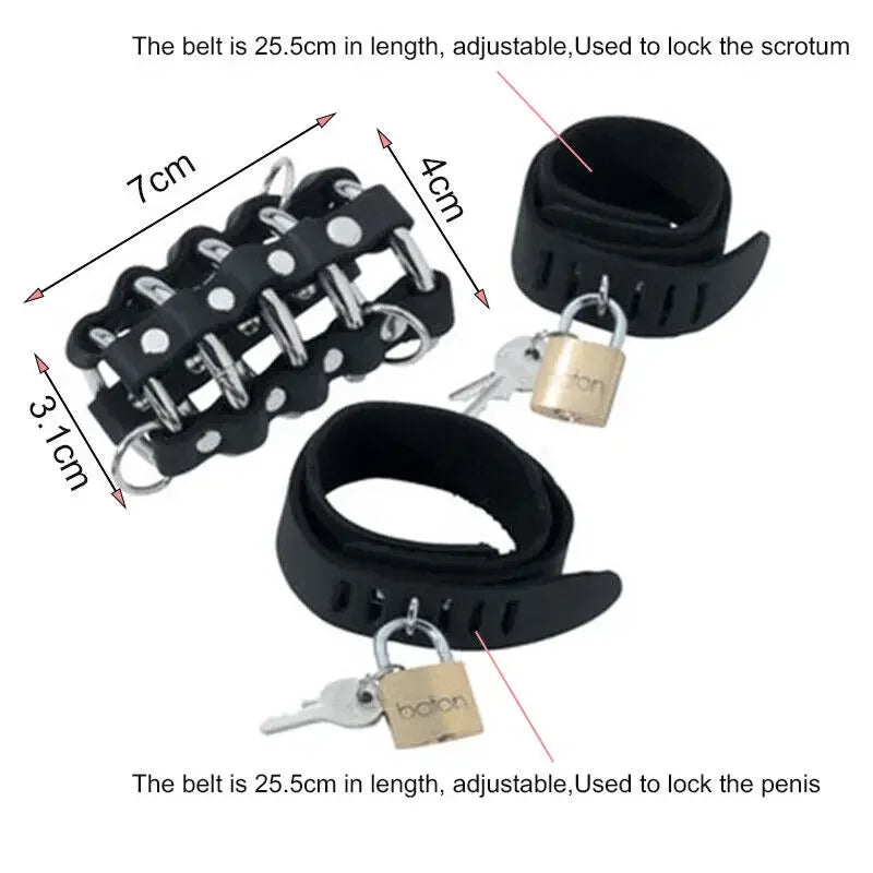 Leather and Steel Locking Male Chastity Cage Restraint