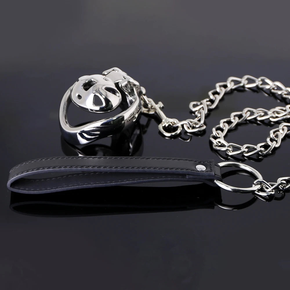 Stainless Steel Metal Locking Cock Cage Sex and Leash