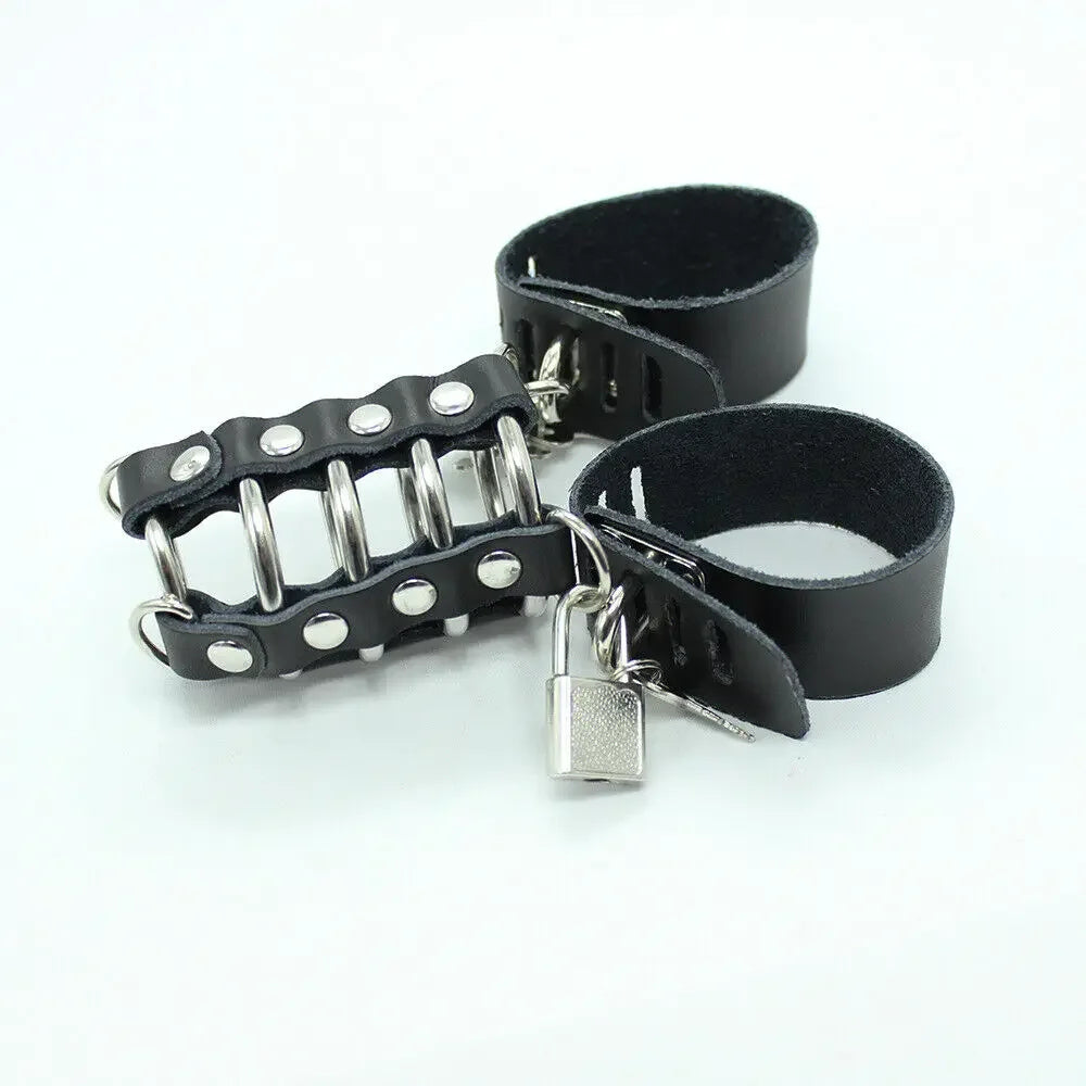 Leather and Steel Locking Male Chastity Cage Restraint