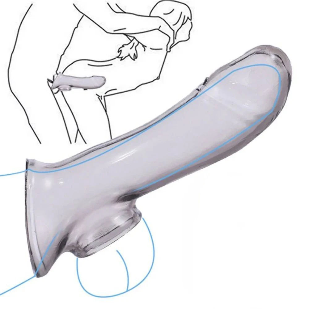 See Through Dick Enlargement Chastity Sleeve with Testicle Hole