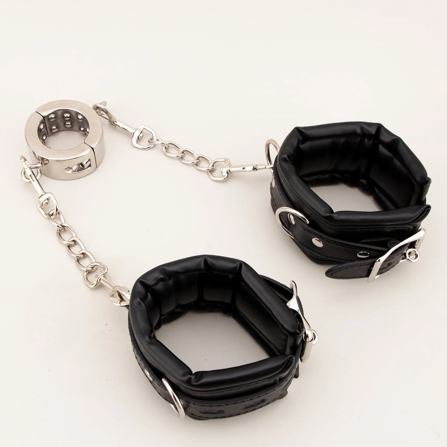 Steel Scrotum Restraint with Attached Hand or Ankle Cuffs
