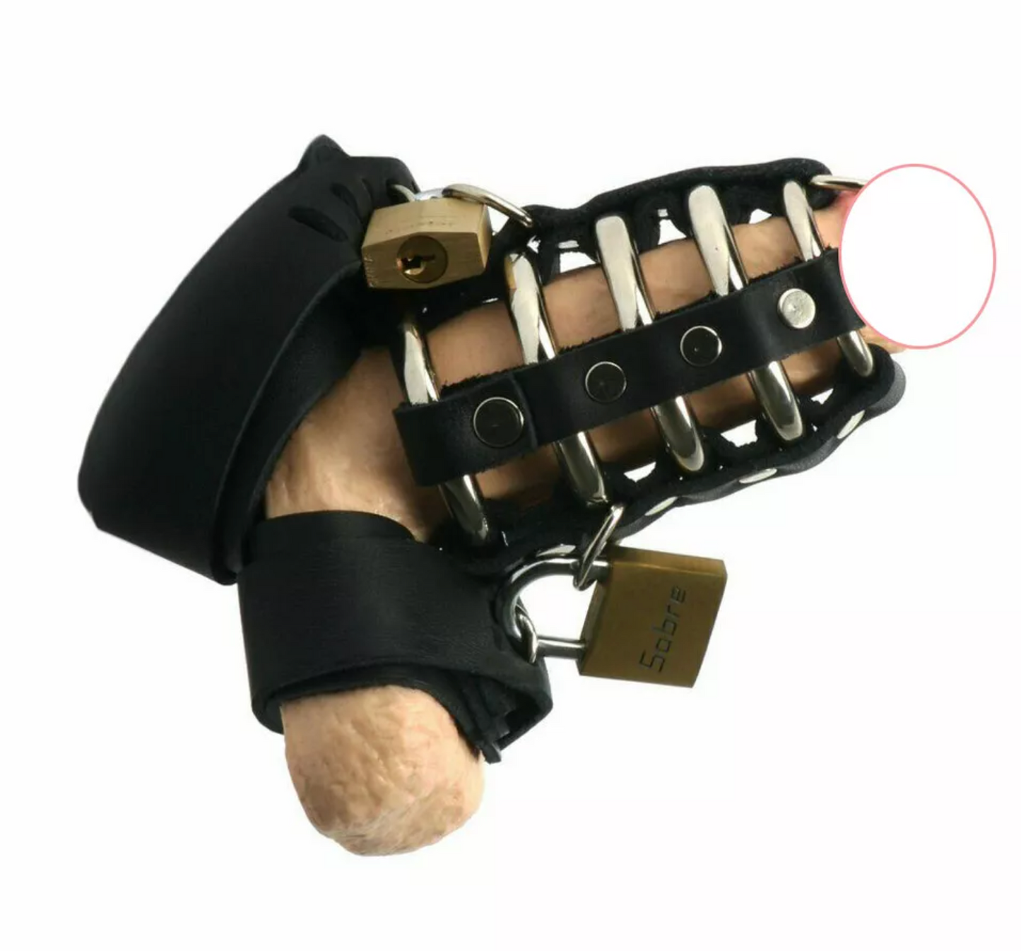 Leather and Steel Locking Male Chastity Cage Restraint