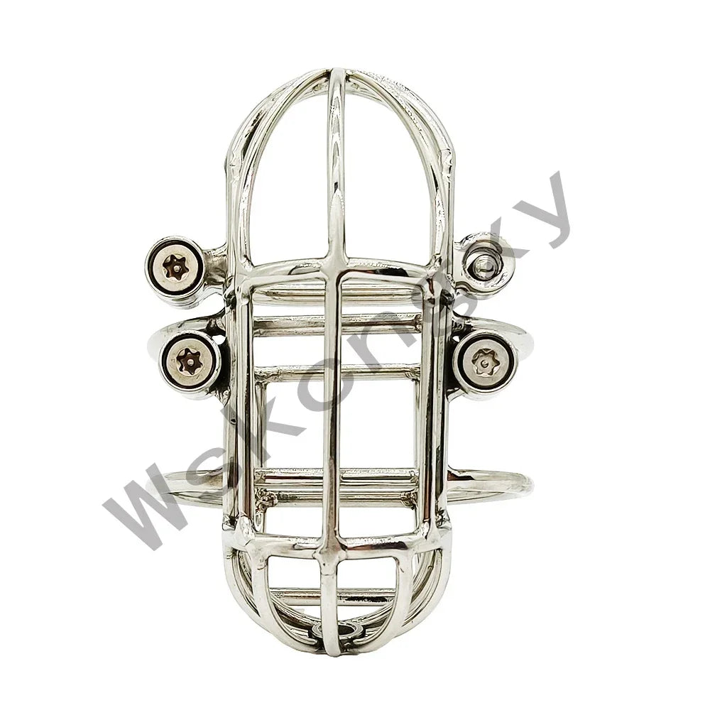 Male Stainless Steel Puncture Chastity Cage for Cock and Balls