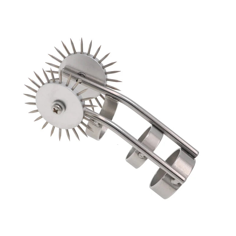 Stainless Steel Double Wartenberg Pinwheel Spike Finger Toy