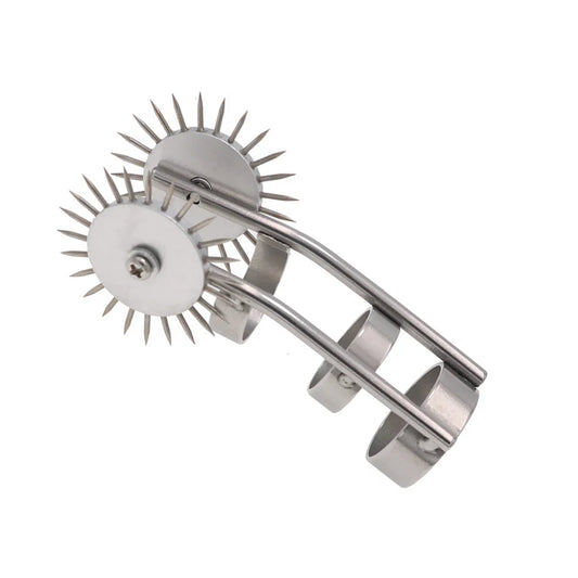 Stainless Steel Double Wartenberg Pinwheel Spike Finger Toy