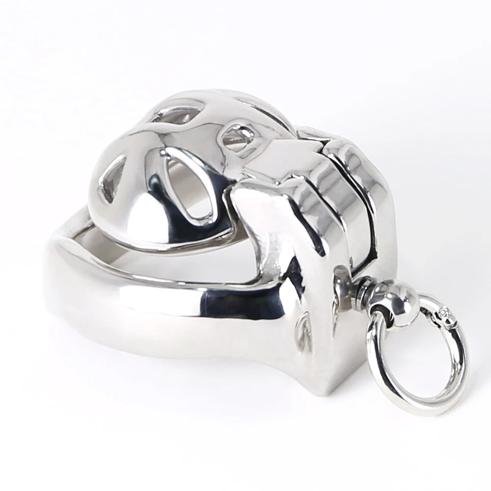 Stainless Steel Metal Locking Cock Cage Sex and Leash