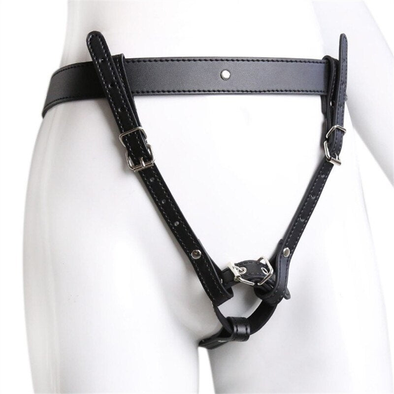 Male Faux Leather Scrotum Bondage BDSM Harness - BallbustingToys.com