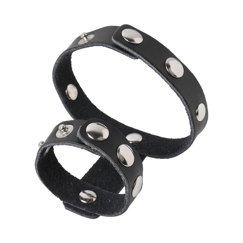 Kinky Leather Two-ring Penis and Testicle Harness - BallbustingToys.com