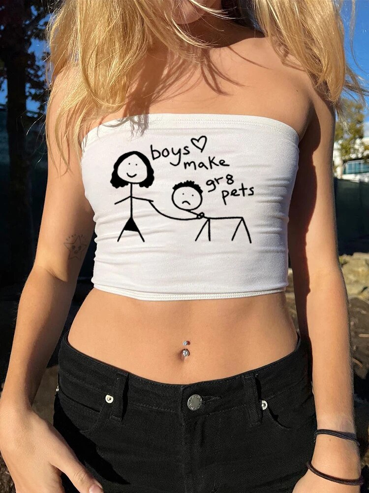White or Pink "Boys Make Great Pets" Funny Kinky FemDom E-girl Fetish T-shirt - BallbustingToys.com