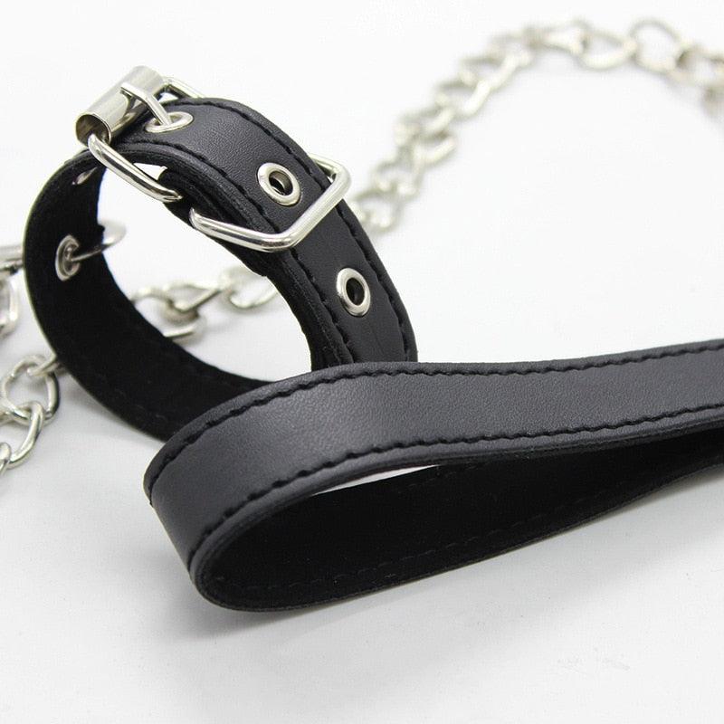 Adjustable Testicle Collar with Metal Chain Leash
