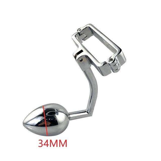 Stainless Steel Testicle/Scrotum Clamp with Anal Buttplug