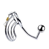 Silver Metal Chastity Cage with Anal Hook