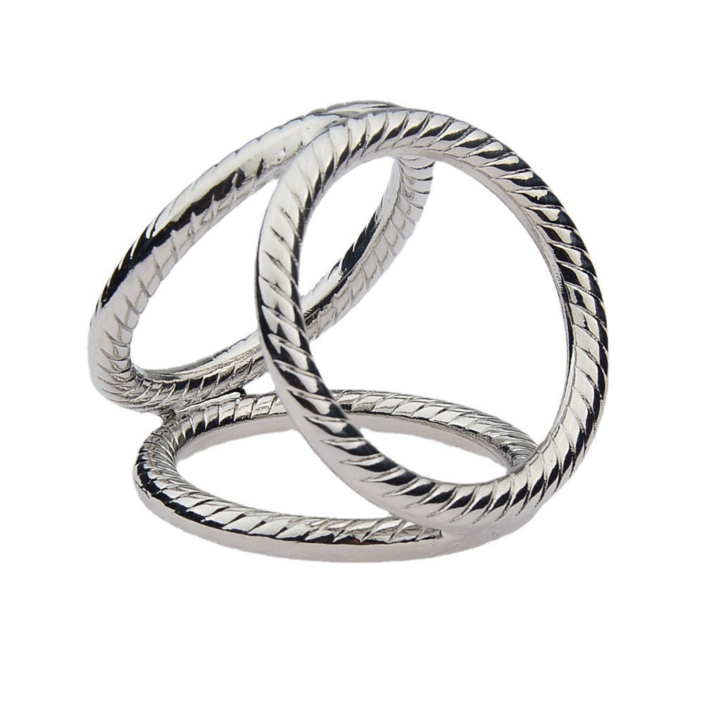 Stylish Steel Triple Cock and Ball Ring